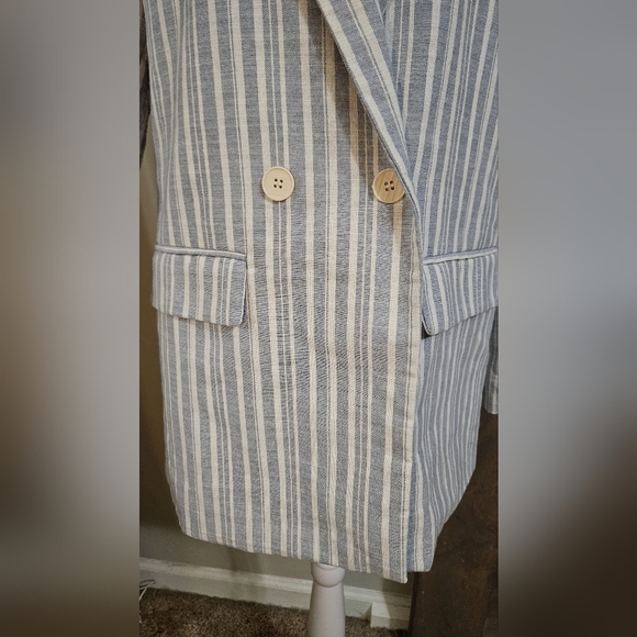 ENTRO Cotton/linen Striped Blazer dove Blue. Size Small NWT - Picture 8 of 16